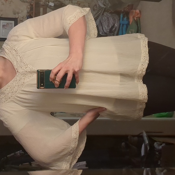 Krazy Kat Gauze w/ Crochet Trim White Blouse - Picture 9 of 9